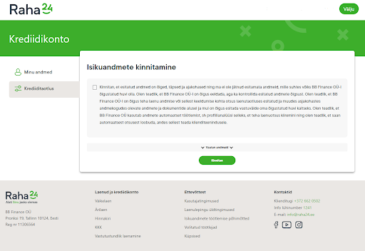 Raha24 krediidikonto funktsionaalsus