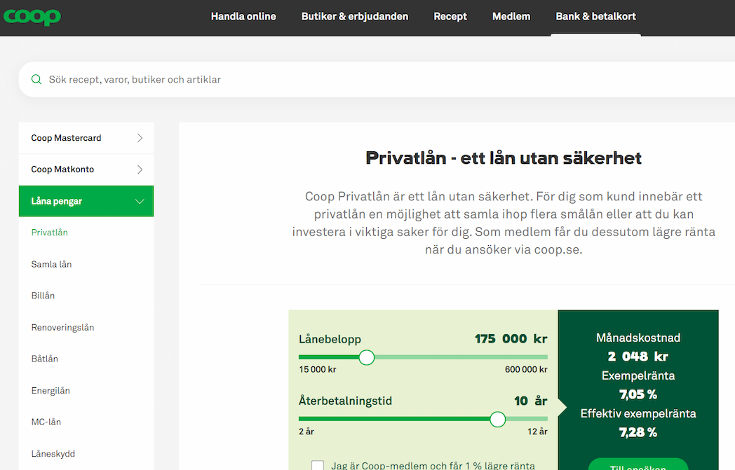 Ansök om ett lån hos Coop