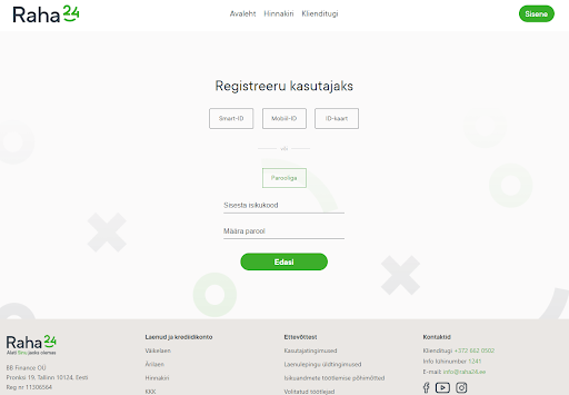 Raha24 krediidikonto funktsionaalsus