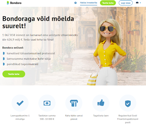 Bondora krediidikonto funktsionaalsus