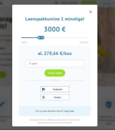 Bondora krediidikonto funktsionaalsus