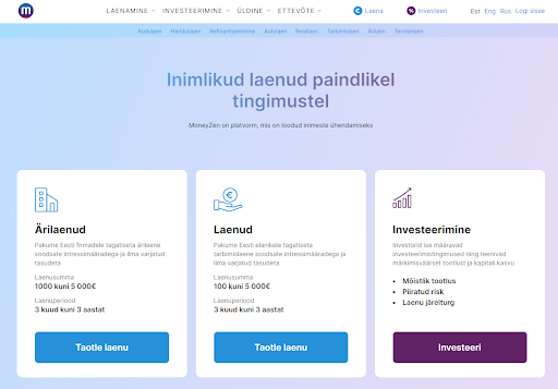 Moneyzen krediidikonto funktsionaalsus