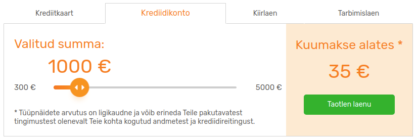 Valida veebilehelt laenu ja maksetähtaeg SMSraha.ee
