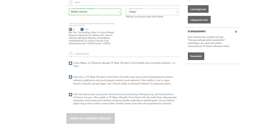 Lepingu allkirjastamise käigus luuakse teile ühtlasi ka konto millega on võimalik TF Bank sisselogimine