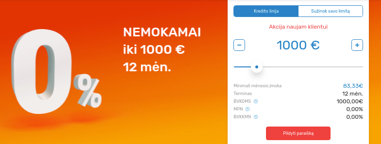 Pasirinkti norimą sumą bei terminą po to Credit24 registracija