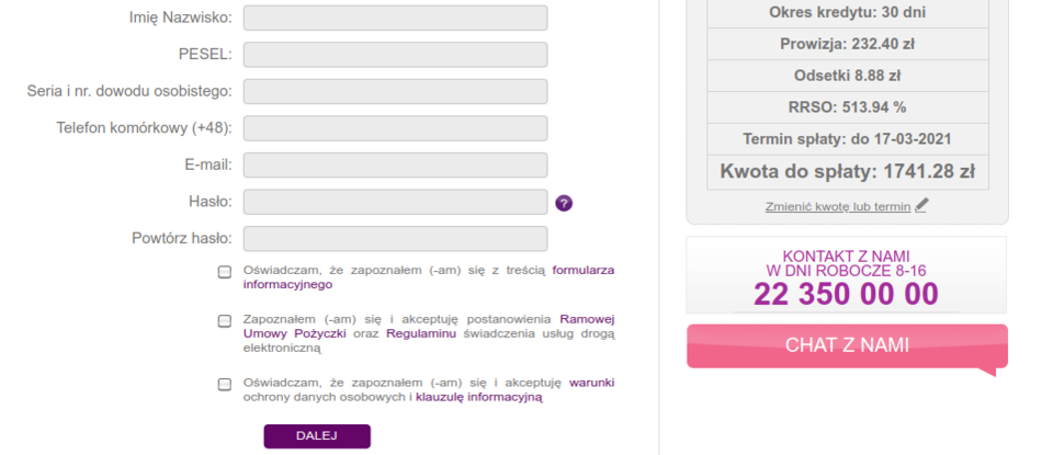 Rejestracja w Big Credit