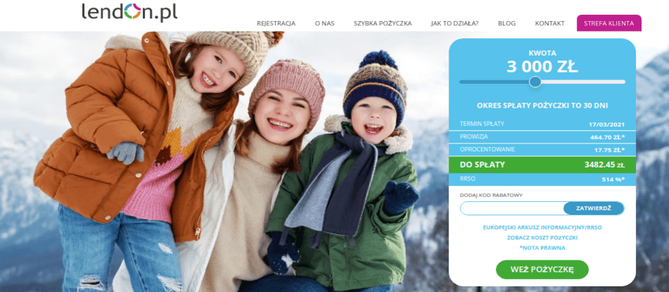 Przycisk Strefa klienta w lendon.pl