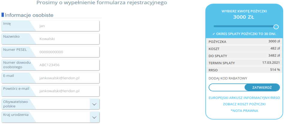 Rejestracja w lendon.pl
